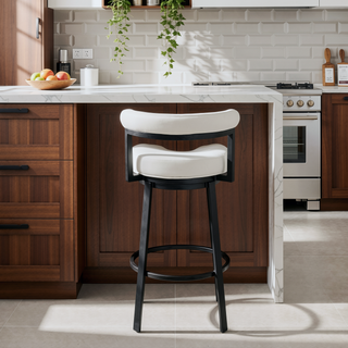 Sunvega Swivel Bar or Counter Stool with White Faux Leather in Cloud Finish