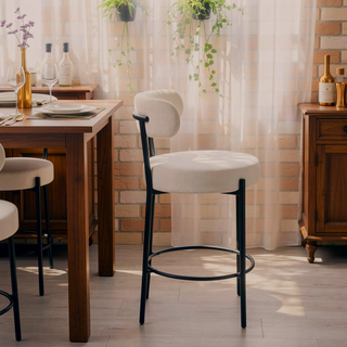 Sunvega Modern Upholstered Counter Height Stools Set of 2 with Black Metal Legs and Footrest