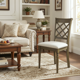 Sunvega Beige Linen Upholstered Side Chair with Padded Cushion and Wooden Legs