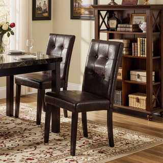 Sunvega Brown Faux Leather Upholstered Cushion Seat Counter Height Chairs Set of 2