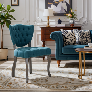 Sunvega Traditional Weathered Finish Button Tufted Dining Chairs with Scrolled Legs Set of 2