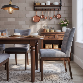 Sunvega Mid-Century Modern Dining Chairs Set of 2 with Channel Stitching and Rubberwood Frame