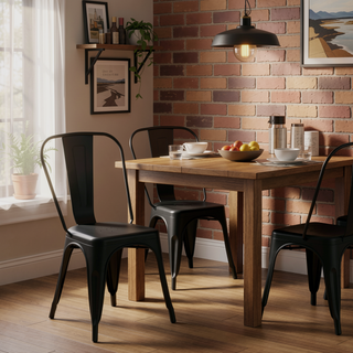 Sunvega Set of 2 Modern Matte Black Metal Dining Chairs with 18 Inch Seat Height