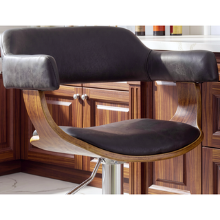 Sunvega Weathered Oak Adjustable Swivel Barstool with Padded Armrests and Footrest