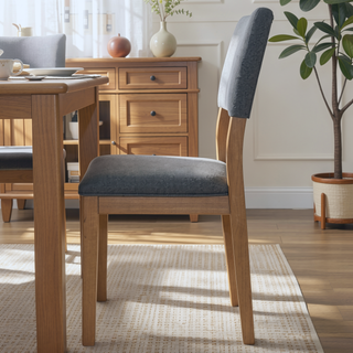Sunvega Modern Farmhouse Dining Side Chair with Blue Linen-Like Upholstery and Light Brown Frame