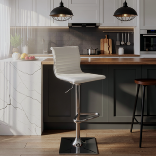 Sunvega Contemporary Adjustable Swivel Bar Stool in White Faux Leather