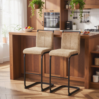 Sunvega Modern Brown Tech Fabric Bar Stool with Soft Seat and Non-Slip Feet