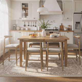 Sunvega Mid-Century Modern Rubberwood Counter Stool with Curved Backrest and Puffy Seat