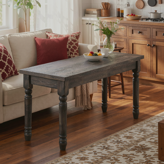 Sunvega Weathered Grey Farmhouse Dining Bench with Turned Legs for Comfortable Seating