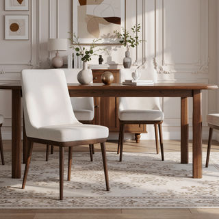 Sunvega Mid-Century Modern Dining Chair Set of 2 with Padded Linen Upholstery