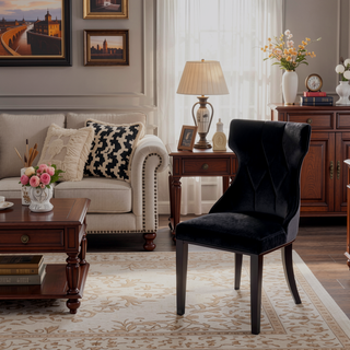 Sunvega Set of 2 Gray Traditional Dining Chairs with Luxurious Velvet Upholstery