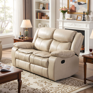 Sunvega Breathable Leather Manual Reclining Loveseat with Padded Cushions