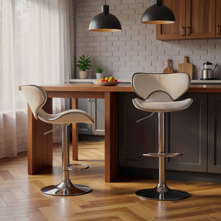 Sunvega Adjustable Swivel Barstool Set with Chrome Base and Faux Leather Seat