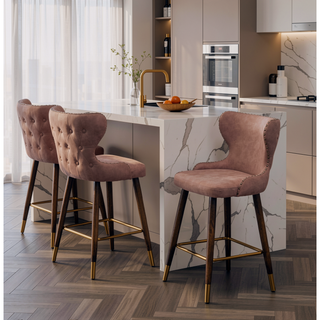 Sunvega Mid-Century Modern Faux Leather Tufted Counter Stools with Nailhead Trim Set of 2