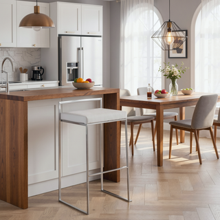 Sunvega Contemporary Stackable Barstools with White Velvet Cushions and Stainless Steel Frame