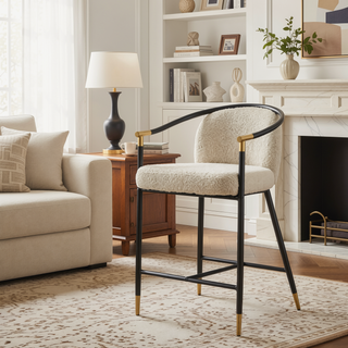 Sunvega Upholstered Navy Blue Counter Stool Set of 2 with Iron Frame
