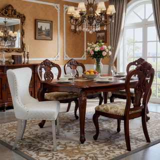 Sunvega Glam White Diamond Pattern Upholstered Side Chairs with Nailhead Trim