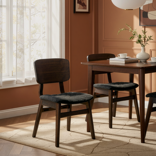 Sunvega Mid-Century Modern Side Chairs with Walnut Finish and Padded Fabric Seat
