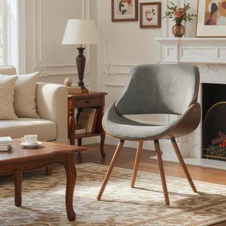 Sunvega Distressed Grey Vegan Faux Leather Upholstered Bentwood Dining Chair