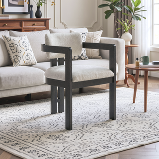 Sunvega Modern Rustic Upholstered Dining Arm Chair with Fluted Base and Plush Cushions