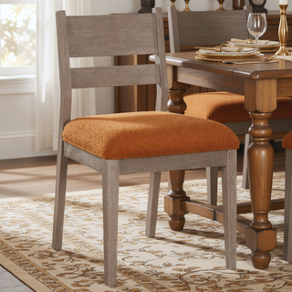 Sunvega Modern Farmhouse Wood Dining Chair with Textured Cream Upholstery Set of 2