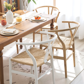 Sunvega White Stained Ash Wood Wishbone Chair with Hand Woven Paper Cord Seat