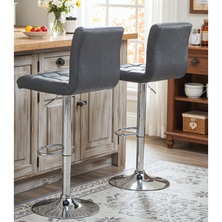 Sunvega Adjustable Hydraulic Swivel Bar Stool Set of 2 with Faux Leather Seat