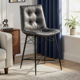 Sunvega Cool and Cozy Tufted Leatherette Counter Height Stools with Metal Base