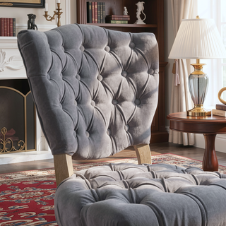 Sunvega Set of 2 Tufted Velvet Upholstered Chairs with Curved Wood Legs