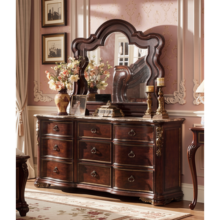 Sunvega Traditional Dark Walnut Wood Dresser with Nine Spacious Drawers