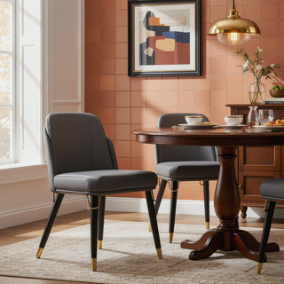 Sunvega Modern Faux Leather Upholstered Dining Chair with Gold Metal Ferrules