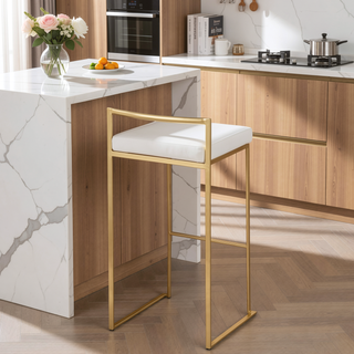 Sunvega Gold and White Velvet Upholstered Stackable Barstool Set of 2