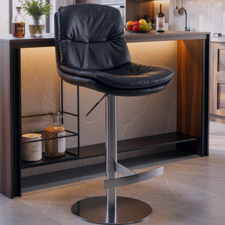 Sunvega Adjustable Height Swivel Barstool with Nappa Leather Seat for Kitchen Counter