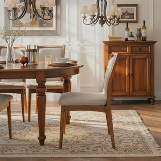 Sunvega Natural Light Brown Wood Dining Chairs with White Pepper Polyester Upholstery Set of 2