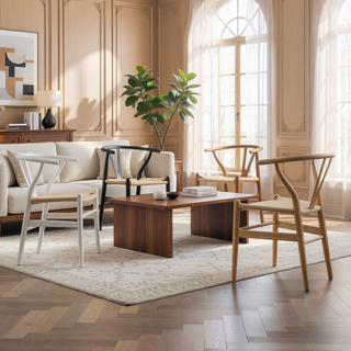 Sunvega White Stained Ash Wood Wishbone Chair with Hand Woven Paper Cord Seat