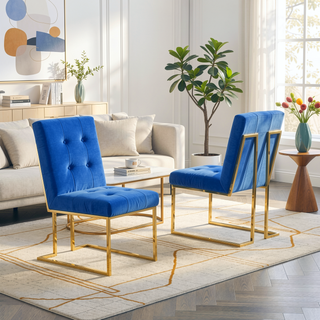 Sunvega Modern Velvet Dining Chair Set of 2 with Tufted Design and Gold Base