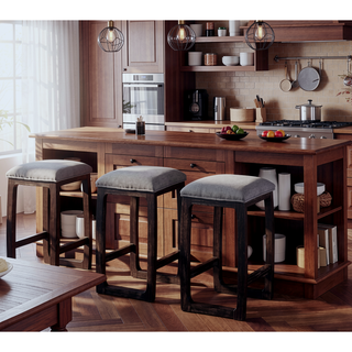 Sunvega Wooden Square Stool with Upholstery and Weathered Espresso Finish