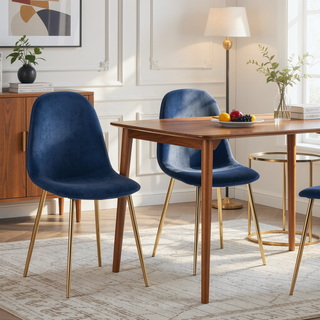 Sunvega Gold Steel and Blue Velvet Pebble Contemporary Upholstered Accent Chairs