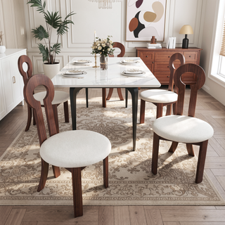 Sunvega Rubber Wood Dining Chair with Plush Cashmere Fabric and Circular Backrest