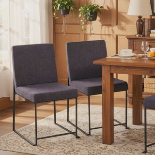 Sunvega High Back Padded Upholstered Dining Chair Set of 2 in Black Steel Frame