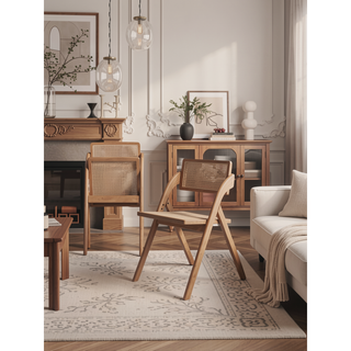 Sunvega Modern Industry Chic Cane Folding Dining Chair Set of 2 for Dining Room