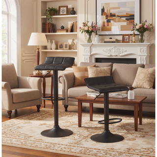 Sunvega Adjustable Swivel Bar Stool Set with Black Bonded Leather Seat