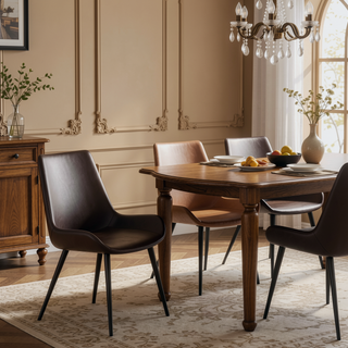 Sunvega Modern Brown Dining Chair with Black Metal Legs and Ergonomic Seat Design