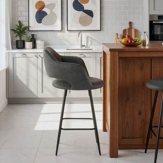 Sunvega Contemporary Black Metal and Grey Faux Leather Counter Stool Set of 2