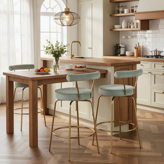 Sunvega Gold Metal and Sage Green Velvet Rhonda Glam Counter Stool Set of 2