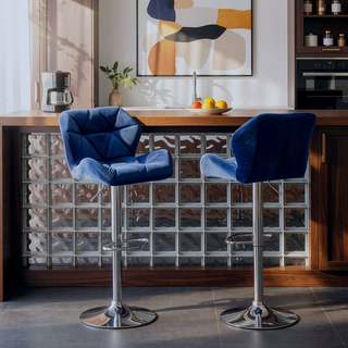 Sunvega Velvet Diamond Tufted Swivel Adjustable Height Barstool Set of 2 Gray