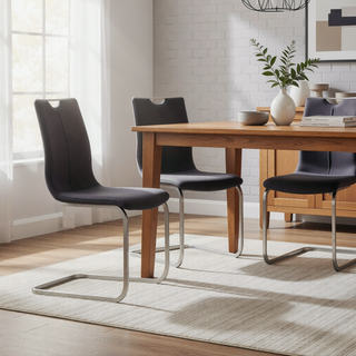 Sunvega Set of Two Gray Fabric Dining Room Accent Chairs with Sturdy Sled Base