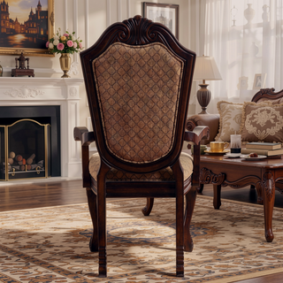 Sunvega Traditional Tan Fabric Arm Chairs with Wooden Queen Anne Legs (Set of 2)