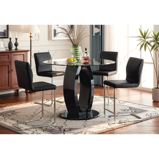 Sunvega Contemporary Black Leatherette High Chairs with Chrome Legs Set of 2