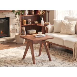 Sunvega Natural Finish Accent Table Made from Rubber Wood for Living Room